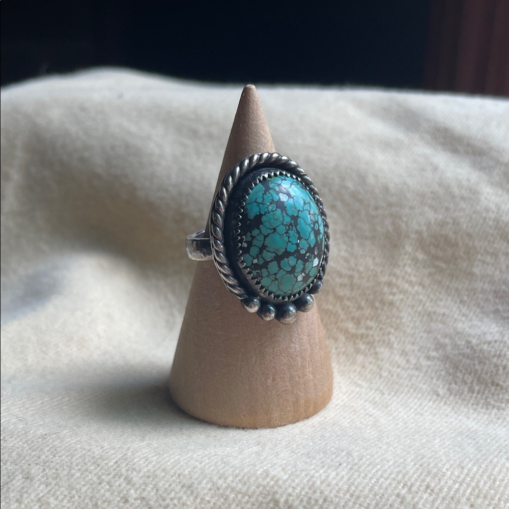 Sterling Silver Vintage Handmade .925 Tibetan Turquoise Silver Ring Size 5